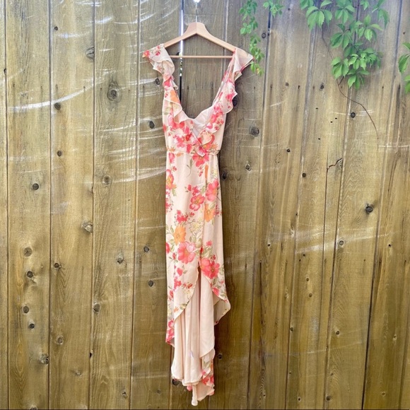 Dreamy Beige and Pink Floral Ruffle Wrap Maxi Dress 🌿 - Picture 9 of 11
